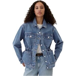 Gap Cinch Waist Denim Jacket Size Large Blue Medium Wash Utility